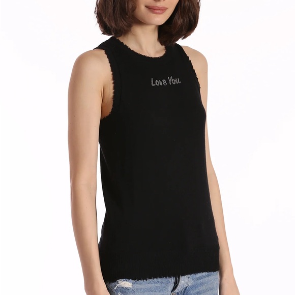 Cotton Cashmere Love You Rhinestone Tank (Black) - Picture 2 of 4